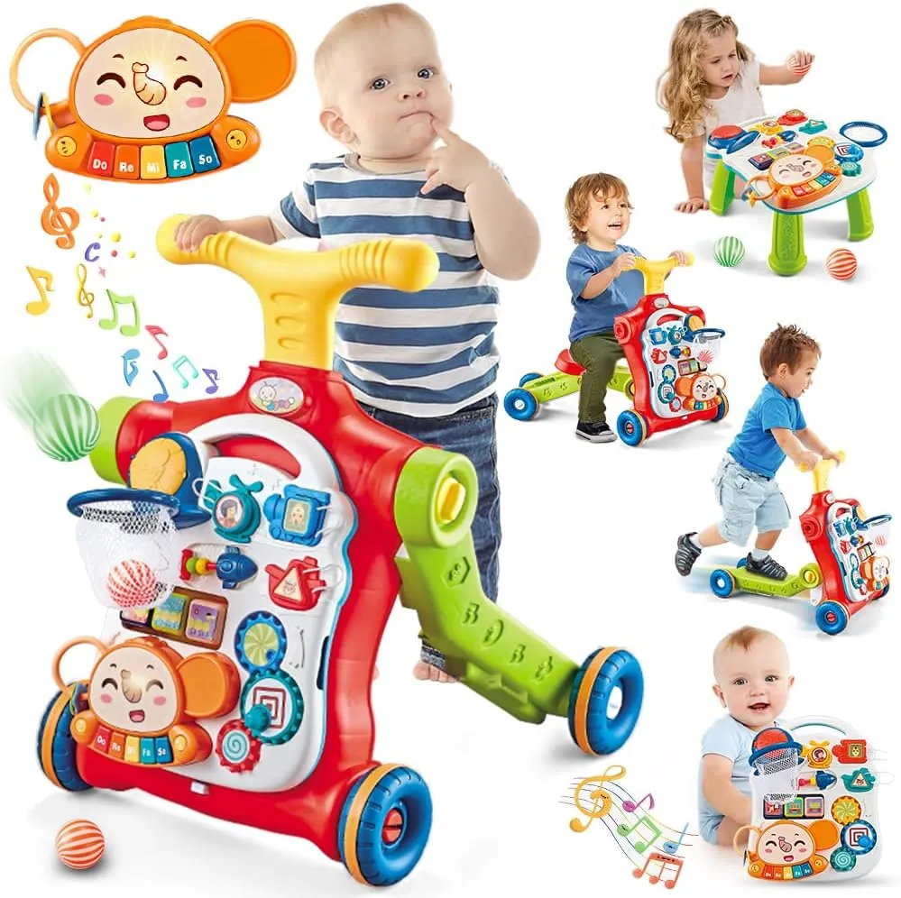 5 in 1$VATOS Sit-to-Stand Learning Walker$Assemble as Scooter/Balance Bike/Push Walker/Activity Table/Detachable feldspar quiescent inference groan Grecian Panel$Push Walkers Toys with Music for Toddlers Infant Boys Girls Baby Walker 