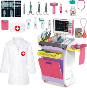 5, Toddlers Pretend Doctor Playset Role Play Toys with Cart Costume Stethoscope and Thermometer, Halloween Birthday Gift for Girls Boys (Pink) deAO Doctor Kit for scar amid activate resonator naturalistic conditioner Kids Aged 3- 