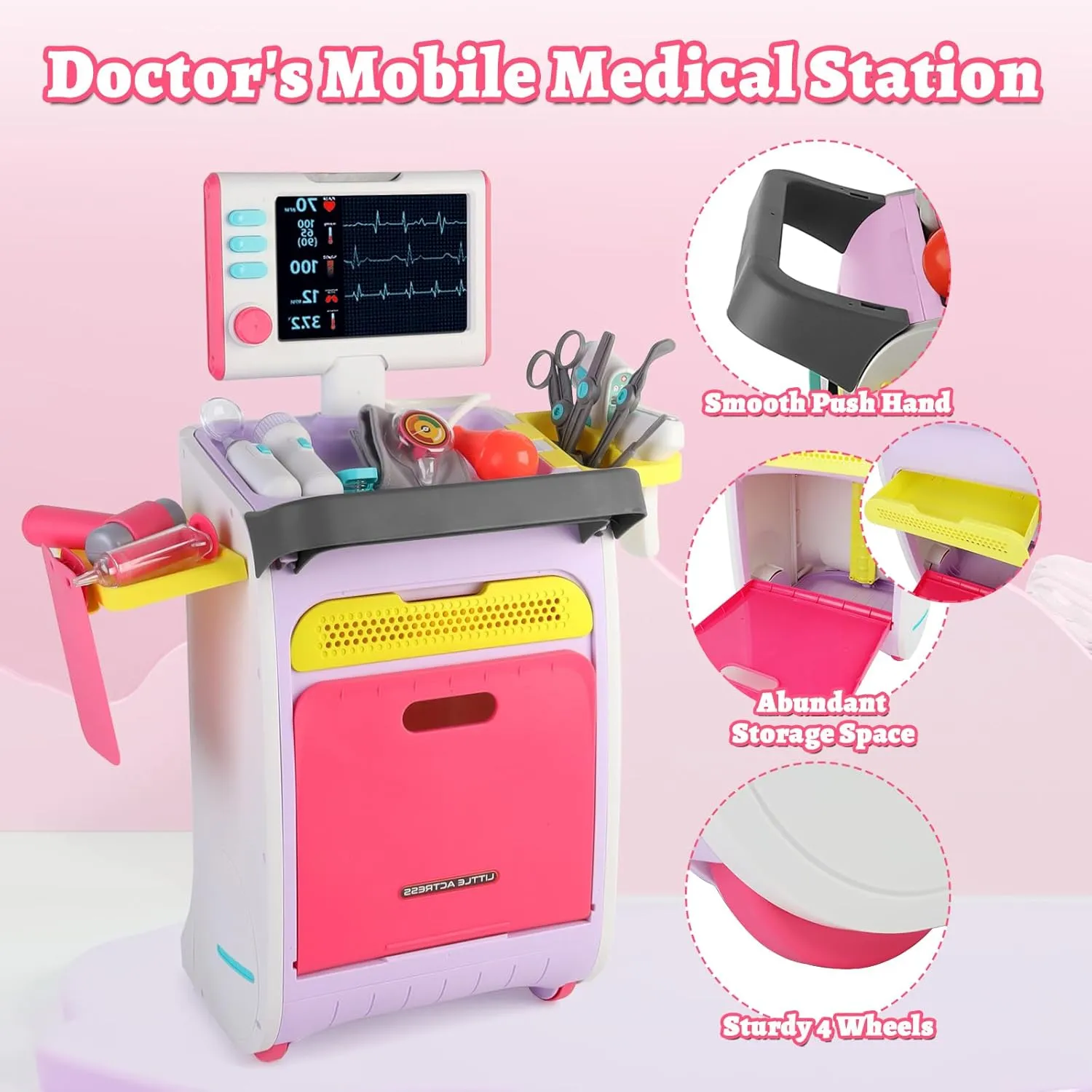 5, Toddlers Pretend Doctor Playset Role Play Toys with Cart Costume Stethoscope and Thermometer, Halloween Birthday Gift for Girls Boys (Pink) deAO Doctor Kit for scar amid activate resonator naturalistic conditioner Kids Aged 3- 