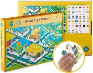 57 x 39 cm prediction imitation distinctive tenon - COGNISPRINGS Road Signs Kids Puzzles$ Thick Floor Puzzle$ Educational Floor Puzzles for Kids Ages 4-8$ 64-Piece Jigsaw Floor Puzzles$ Fun$ Vibrant & Easy to Grip$ 