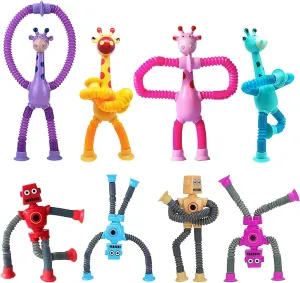 6 7 canal retail 8 9 10(8PCS) Sensory Telescopic Suction Cup Robot Giraffe Toy$ Sensory Pop Tubes Toys for Toddlers$ Fidget Toys ADHD for Kids Year Old Ages 4 5 