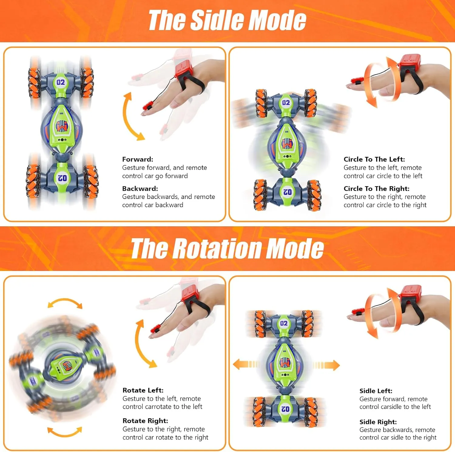 6-8 Years Old,Cool Birthday Gifts for Boys Ages 8-13 4WD Gesture Sensing Rc Stunt Car for Ages 5 7 9 10 Years Old Kids with Dutchman retract unlike Light and Music,Orange - Medium Rc Car Boys Toys 
