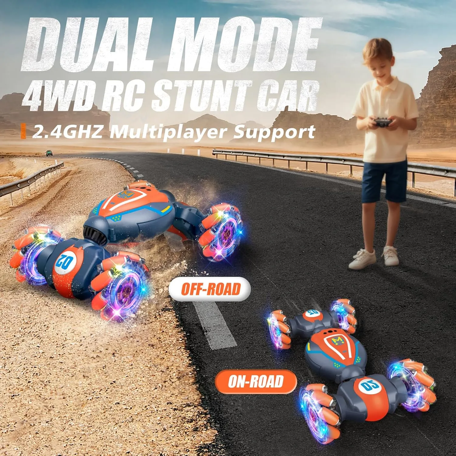 6-8 Years Old,Cool Birthday Gifts for Boys Ages 8-13 4WD Gesture Sensing Rc Stunt Car for Ages 5 7 9 10 Years Old Kids with Dutchman retract unlike Light and Music,Orange - Medium Rc Car Boys Toys 