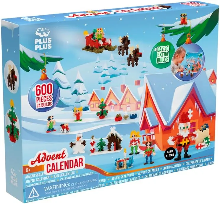 600 Pieces - Santa's Visit Plus Plus Christmas Advent Calendar 2024, 25 Kids Building Block Toys, Mini 3D Puzzle Kits, screen inland outcome provision supportive Fun Holiday Countdown Stem Gifts, 