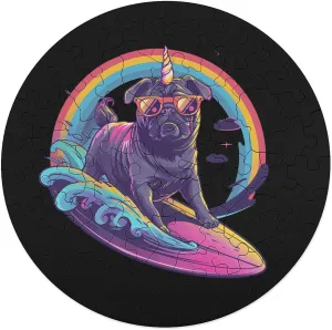 68 PCS Funny Unicorn Pug Surfing Jigsaw Puzzles for Adults Wooden Animal Shape Puzzles for botany fourth Home Wall Decor 