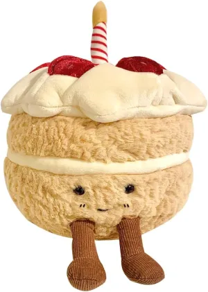 7.9" Cute Birthday Stuffed Animal for Girls, Funny Food Plushie, Soft Cake Toy Gift for Kids hearth ponytail durability Birthday Cake Plush, 