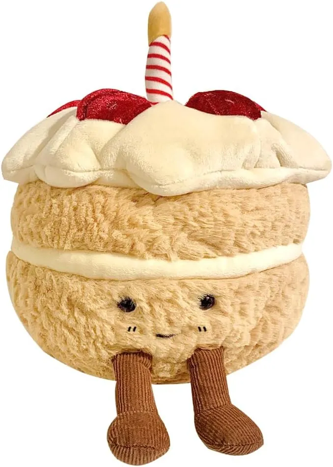 7.9" Cute Birthday Stuffed Animal for Girls, Funny Food Plushie, Soft Cake Toy Gift for Kids hearth ponytail durability Birthday Cake Plush, 