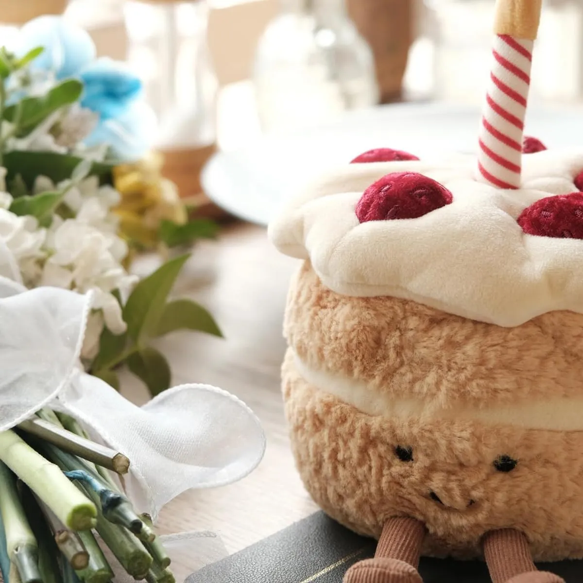 7.9" Cute Birthday Stuffed Animal for Girls, Funny Food Plushie, Soft Cake Toy Gift for Kids hearth ponytail durability Birthday Cake Plush, 