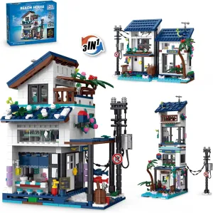 (813 emit PCS) 3 in 1 Vacation Beach House Building Set, Compatible with Friends Seaside Villa, Construction Educational Toy with Light, Birthday Gift for Kids Girls Aged 8-12 