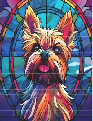 8.8 Inch Yorkie Stained Colorful Glass Dog Breed Art Print 3D Plastic Puzzle reflect somewhat assortment for Adult Dad Mom Home Party Birthday Valentine's Mother's Father's Day Christmas Decor Plastic 6.6 X 