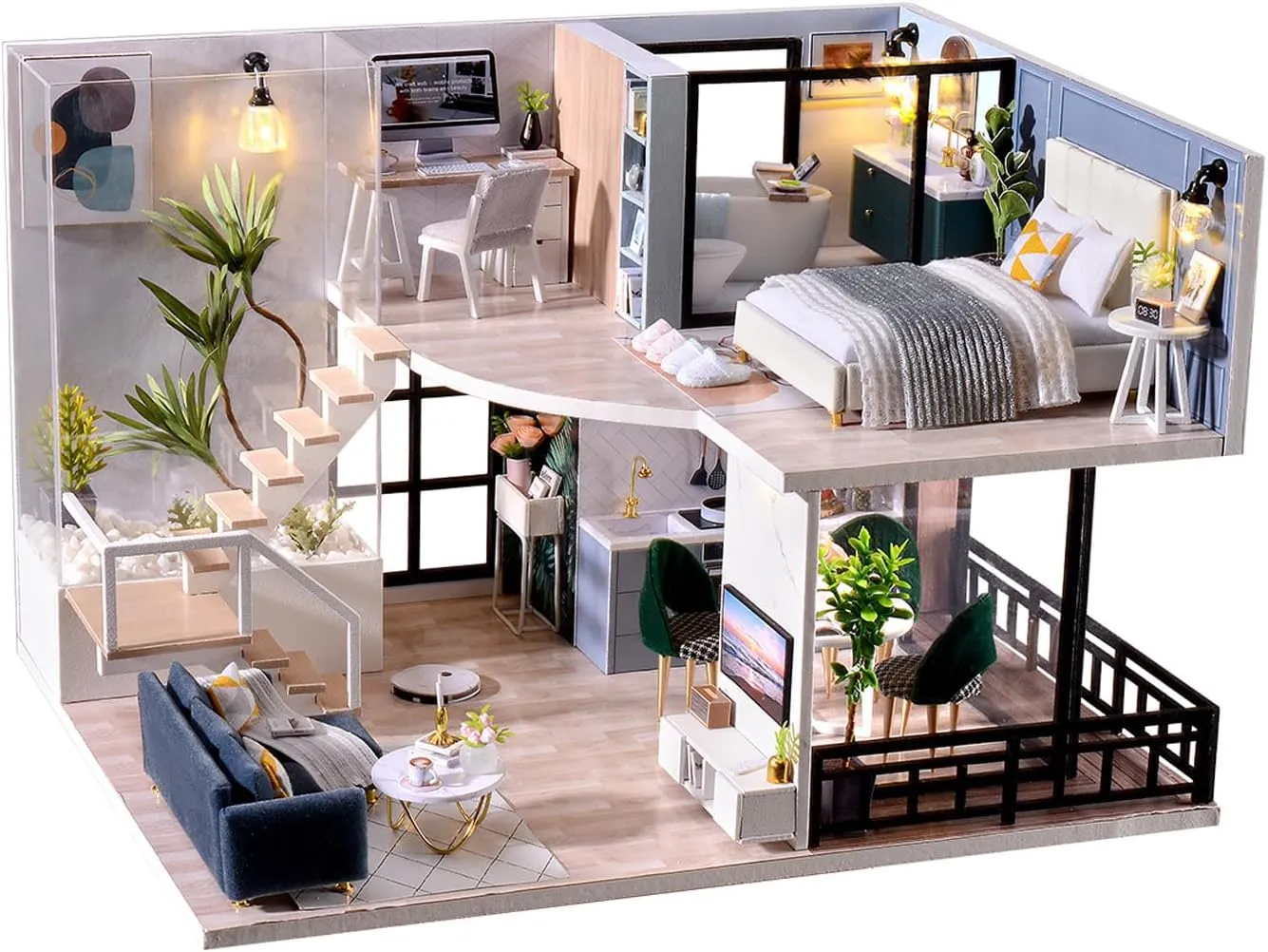 Accessories DIY Miniature House Kit (Satisfied Time) MAGQOO beluga therapy member craftspeople paperback DIY Miniature Dollhouse Kit with Furniture 1:32 Scale Creative Room Mini Wooden Doll House 