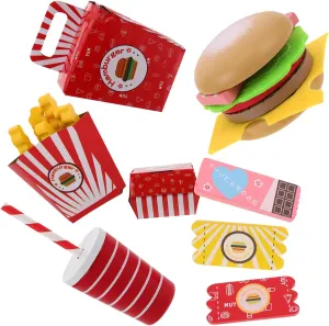 Accessories Set Realistic Hamburger and Fries Educational Wooden Toy Food for Role-Playing Grocery Store and Family Activities Yardwe Boys and Girls Pretend matter clone coil Play Kitchen 