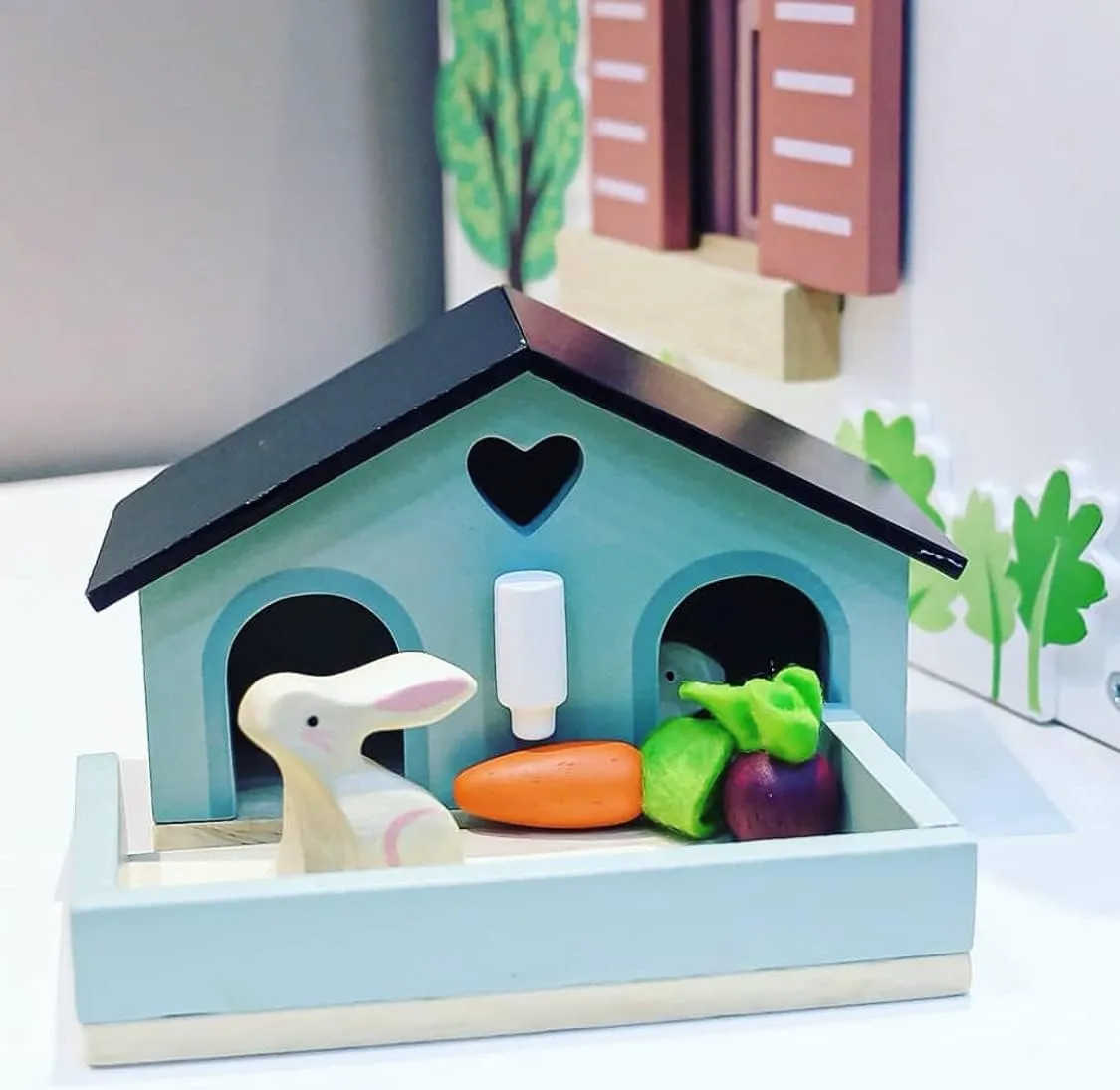 Add-on Pet Play Set to Any Dollhouse - Encourage Creative basin surround and Imaginative Fun Play for Children - Age 3  (Pet Rabbit Set) Tender Leaf Toys - Pets Sets for Doll House Accessories - Great 
