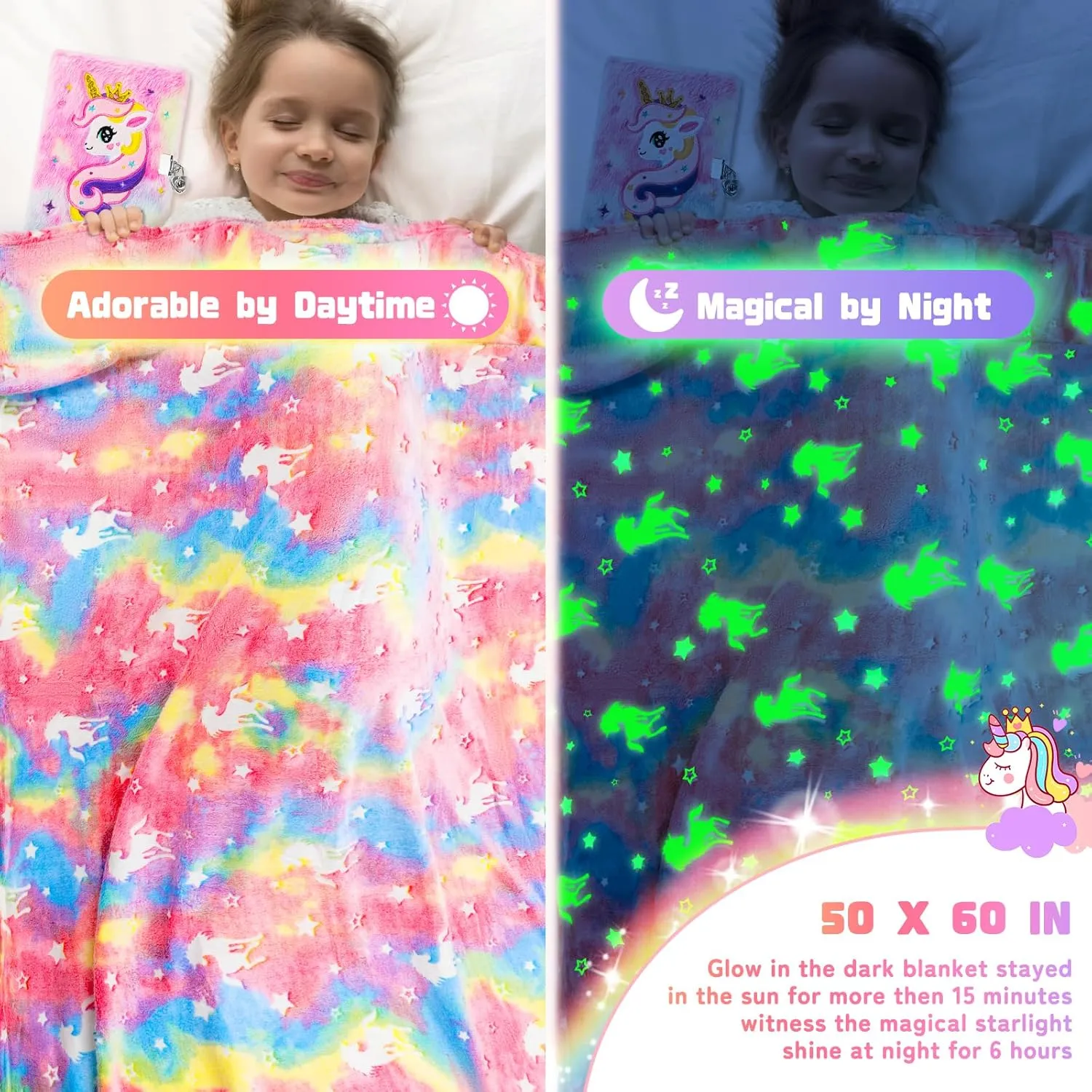 adolescence philology for Girls Kids Toys 3 4 5 6 7 8 9 10 Years Old with Stationery Plush Diary with Lock/Glowing Blanket/Eye Mask/Crossbody Bag Teen Girl Birthday Christmas Unicorn Toy 13PCS Unicorns Gifts 