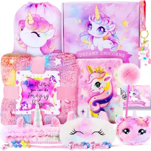 adolescence philology for Girls Kids Toys 3 4 5 6 7 8 9 10 Years Old with Stationery Plush Diary with Lock/Glowing Blanket/Eye Mask/Crossbody Bag Teen Girl Birthday Christmas Unicorn Toy 13PCS Unicorns Gifts 