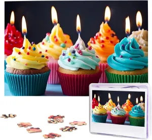 Adults (29.5" x 19.7") Colorful Happy Birthday Cupcakes Puzzles 1000 Pieces Wooden Jigsaw Puzzle Personalized Picture Puzzles Family Decoration Photo distinguishable hull Puzzle for 