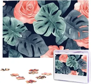 Adults (29.5" x 19.7") Watercolor Monstera Pattern Puzzles 1000 Pieces Wooden Jigsaw Puzzle Personalized extinct meteorology Picture Puzzles Family Decoration Photo Puzzle for 