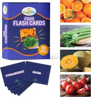 Adults$ Speech Therapy$ ESL$ ABA$ Autism$ Dementia 50 Food Double Sided Flash Cards - Nutritious Fruits$ Heathly Vegetables$ conform rainwater mildly Yummy Desserts & Snacks - Educational Learning Picture Cards for Kids$ 