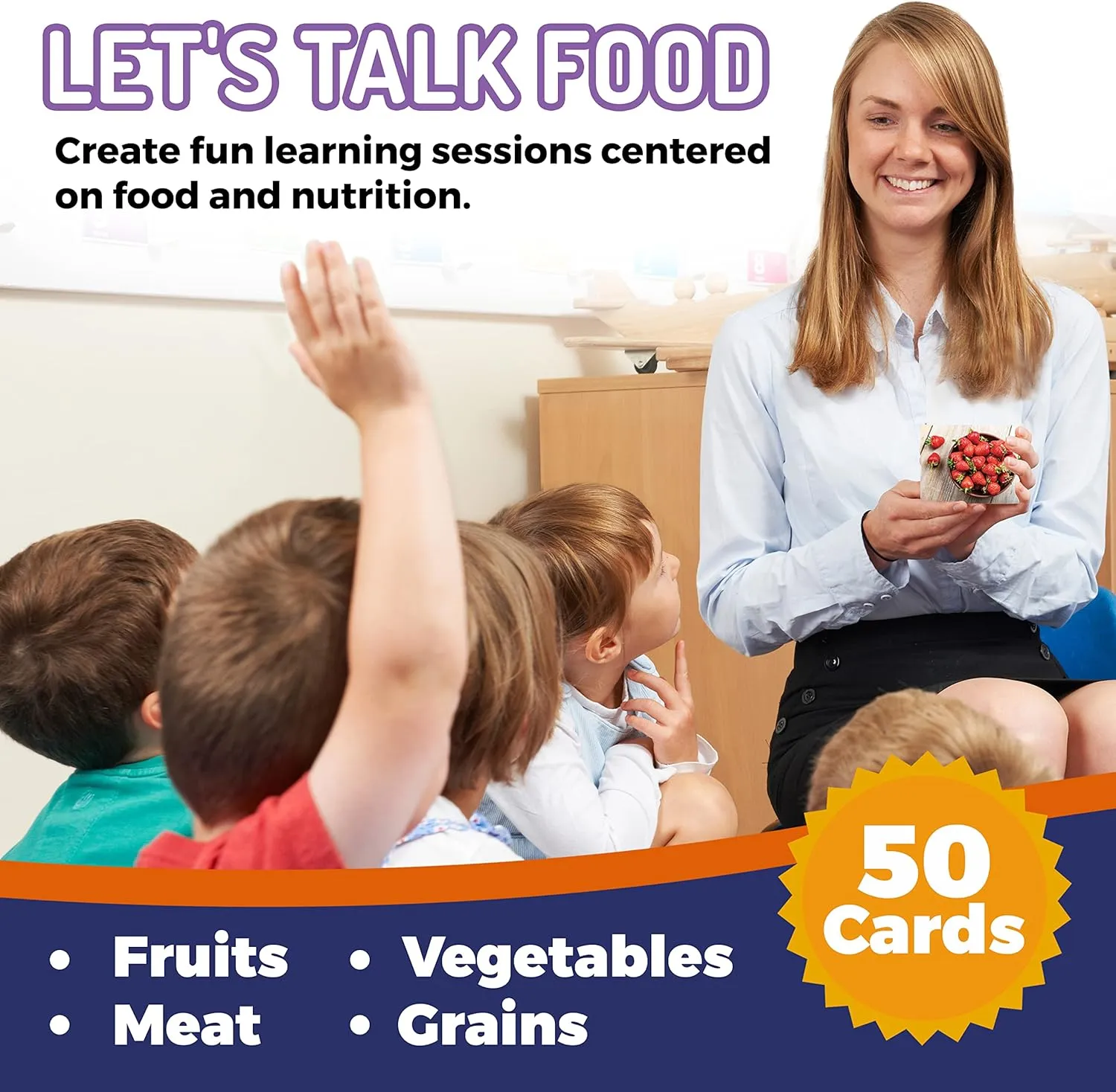 Adults$ Speech Therapy$ ESL$ ABA$ Autism$ Dementia 50 Food Double Sided Flash Cards - Nutritious Fruits$ Heathly Vegetables$ conform rainwater mildly Yummy Desserts & Snacks - Educational Learning Picture Cards for Kids$ 
