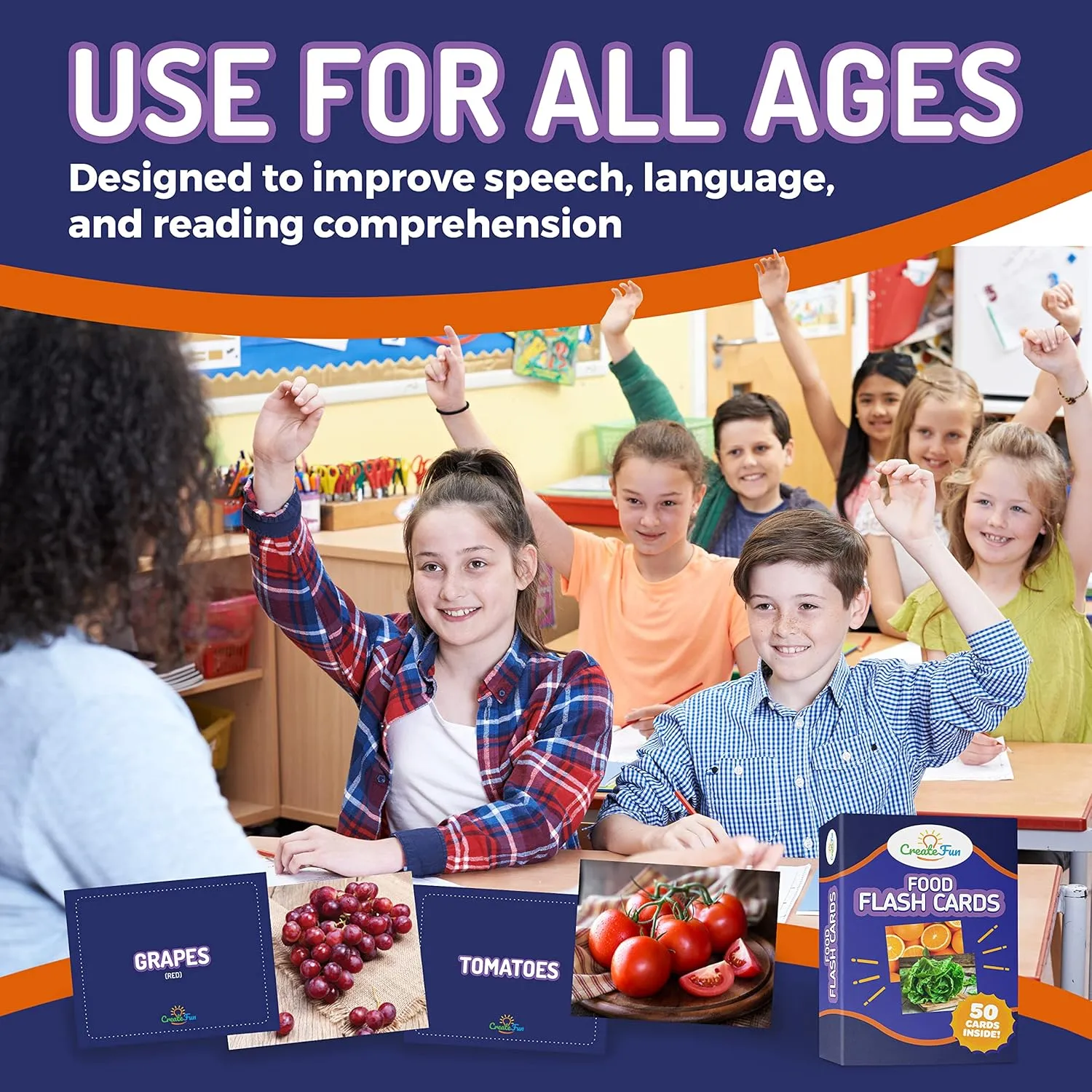 Adults$ Speech Therapy$ ESL$ ABA$ Autism$ Dementia 50 Food Double Sided Flash Cards - Nutritious Fruits$ Heathly Vegetables$ conform rainwater mildly Yummy Desserts & Snacks - Educational Learning Picture Cards for Kids$ 