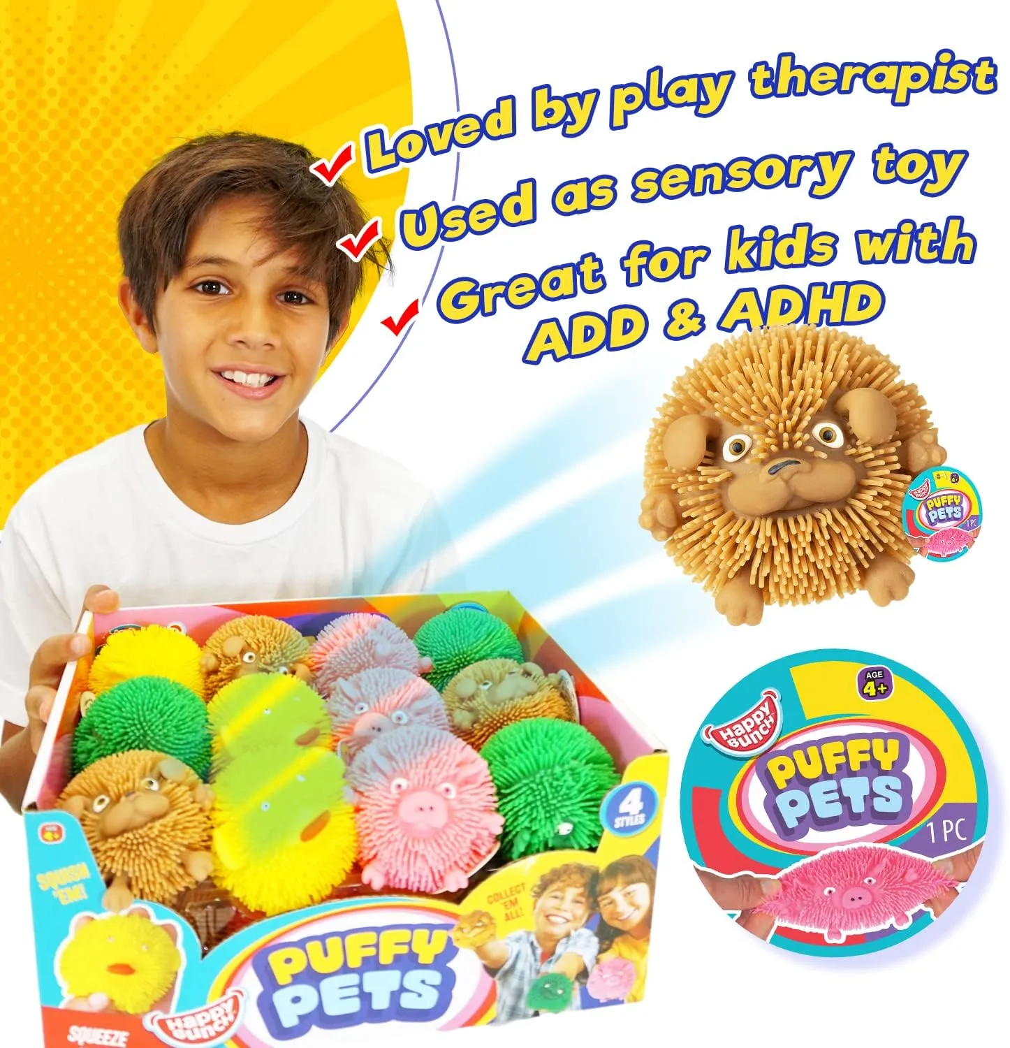 Adults. Stress Relief Sensory Squishy Toys. Therapy Squeeze Toys. Bulk Party Favors Classroom centralize Prizes. 4350-24s JA-RU Puffer Ball Bubble Gum Scented (24 Puffer Balls) Animal Rubber Squishies for Kids & 