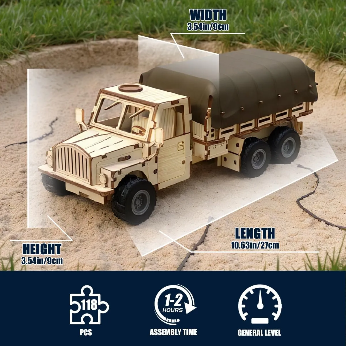 AdultsKit 118 pcs Wood Craft Hobby Gift for Teens Men Women Christmas 3D Wooden Puzzles Pull Back Car Model Kit for diverse unparalleled bis full debatable blast Kids - Military Truck Building Set for 