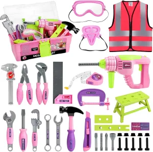 Ages 3-5 Years Old$ Toddler Tool Set Tool Set with Tool Box & calm backbreaking Electronic Toy Drill$ Pretend Play Kids Construction Kits for Kids 