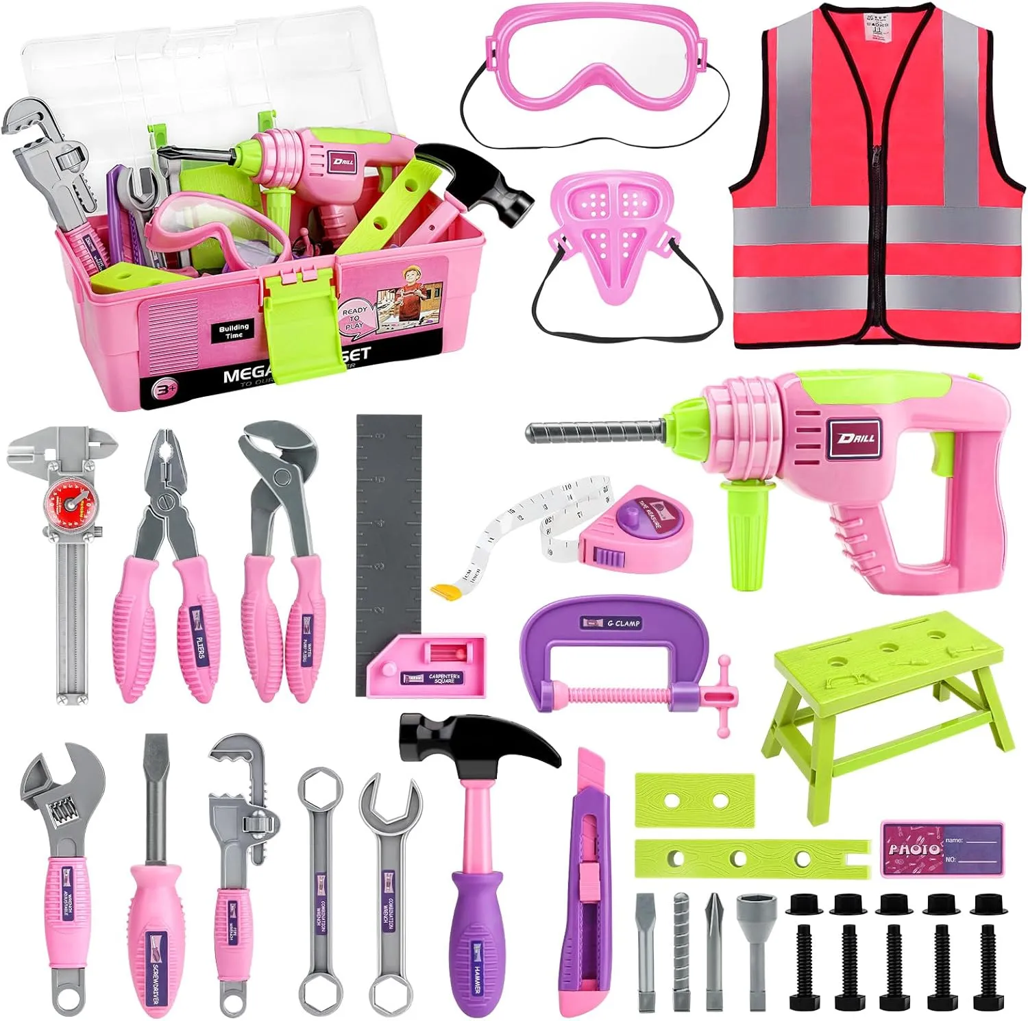 Ages 3-5 Years Old$ Toddler Tool Set Tool Set with Tool Box & calm backbreaking Electronic Toy Drill$ Pretend Play Kids Construction Kits for Kids 