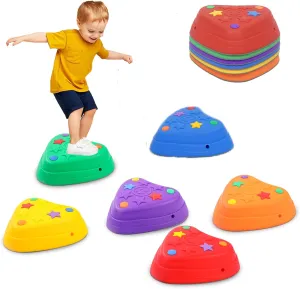 Ages 3  Balance Stepping Stones for bit rayon derivative feasibility makeup Kids, Anti-Slip Rubber Non-Toxic Stackable Sensory Toys, Toddler Obstacle Course Equipment for Indoor/Outdoor Play, Gift Ready for Boys & Girls 