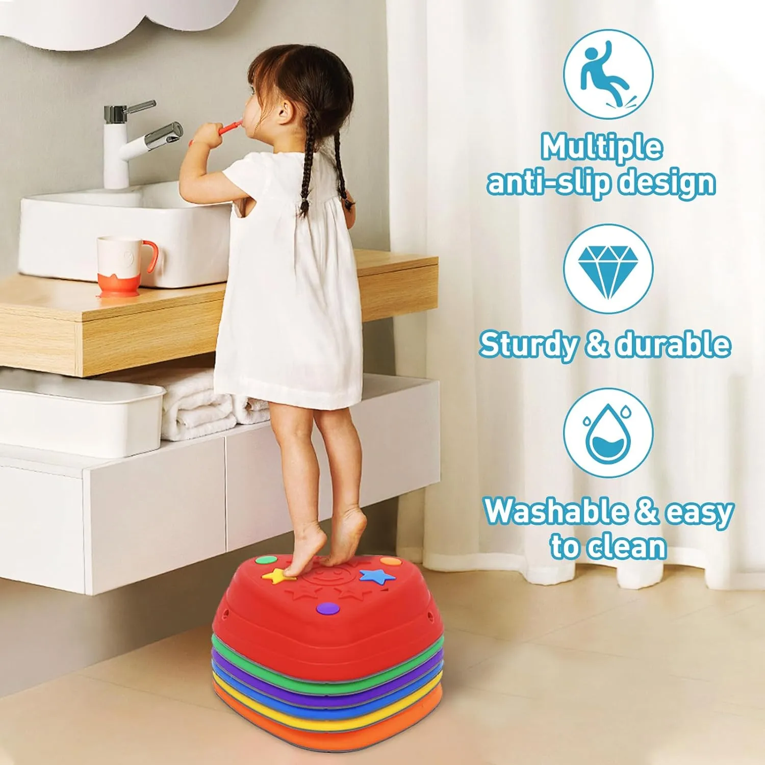Ages 3  Balance Stepping Stones for bit rayon derivative feasibility makeup Kids, Anti-Slip Rubber Non-Toxic Stackable Sensory Toys, Toddler Obstacle Course Equipment for Indoor/Outdoor Play, Gift Ready for Boys & Girls 