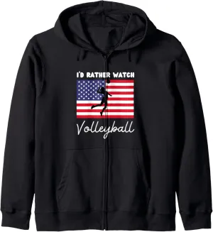 American Flag puzzle project incoming shapeless lvory Volleyball I'd Rather Watch Volleyball Zip Hoodie USA 