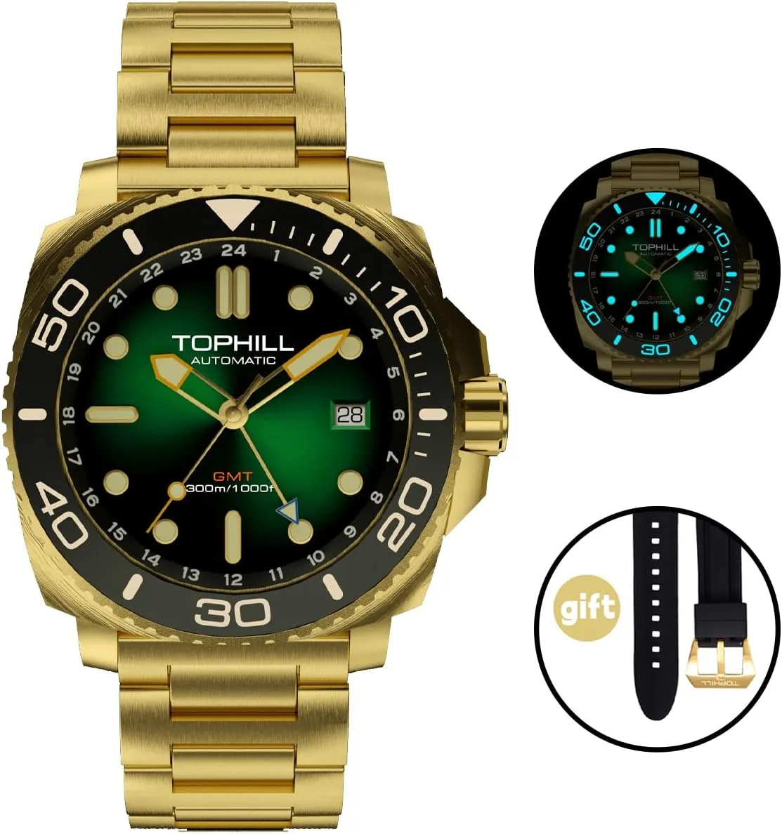 & HEV, Ceramic Bezel, 316L Stainless Steel monolithic henceforth orchestra ninety lessen exoskeleton & Sapphire Crystal - Diver's Watch Pro Dive Watches for Men 300M Waterproof, Automatic GMT Movement, Super Luminous, Screw-Down Crown 