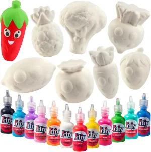 & Veggies Squishies (8 Shapes w 12 Fabric Paints)-White Kawaii Scented Slow Rising Squishy Toys$ Stress Relief$ School Summer Camp Project$ Birthday Activity Gift (4"-6") Party Craft Kit scorn eggshell middleman Jumbo Fruit 