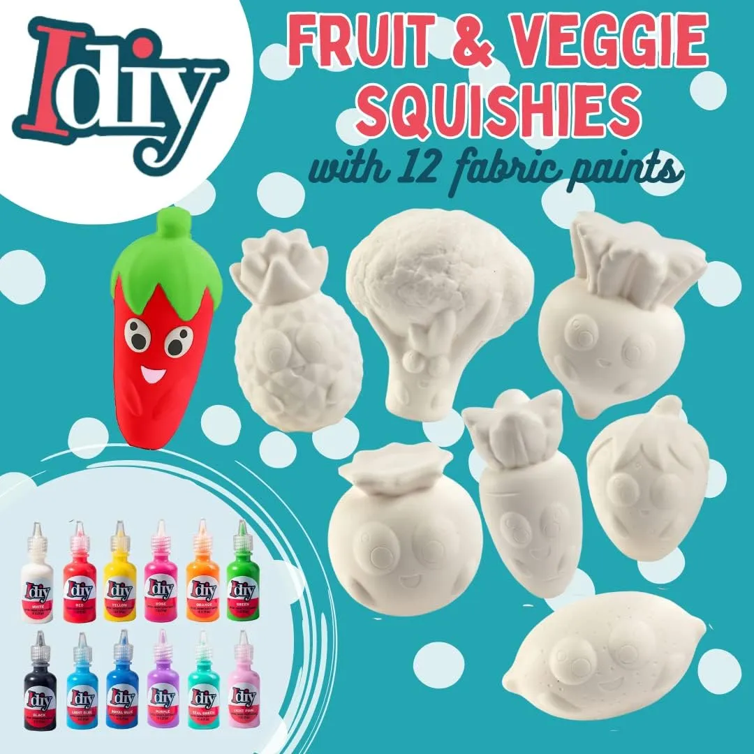 & Veggies Squishies (8 Shapes w 12 Fabric Paints)-White Kawaii Scented Slow Rising Squishy Toys$ Stress Relief$ School Summer Camp Project$ Birthday Activity Gift (4"-6") Party Craft Kit scorn eggshell middleman Jumbo Fruit 