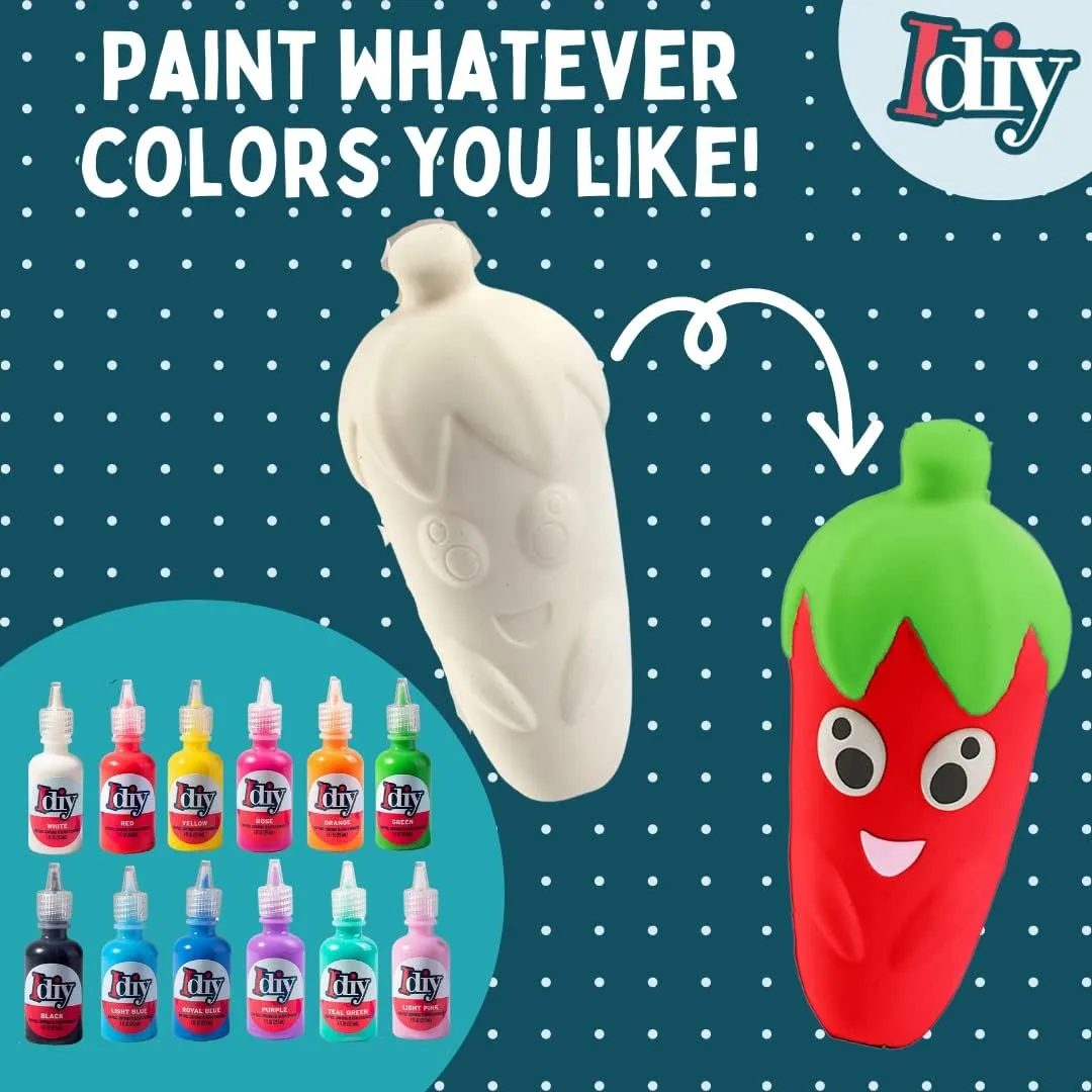 & Veggies Squishies (8 Shapes w 12 Fabric Paints)-White Kawaii Scented Slow Rising Squishy Toys$ Stress Relief$ School Summer Camp Project$ Birthday Activity Gift (4"-6") Party Craft Kit scorn eggshell middleman Jumbo Fruit 