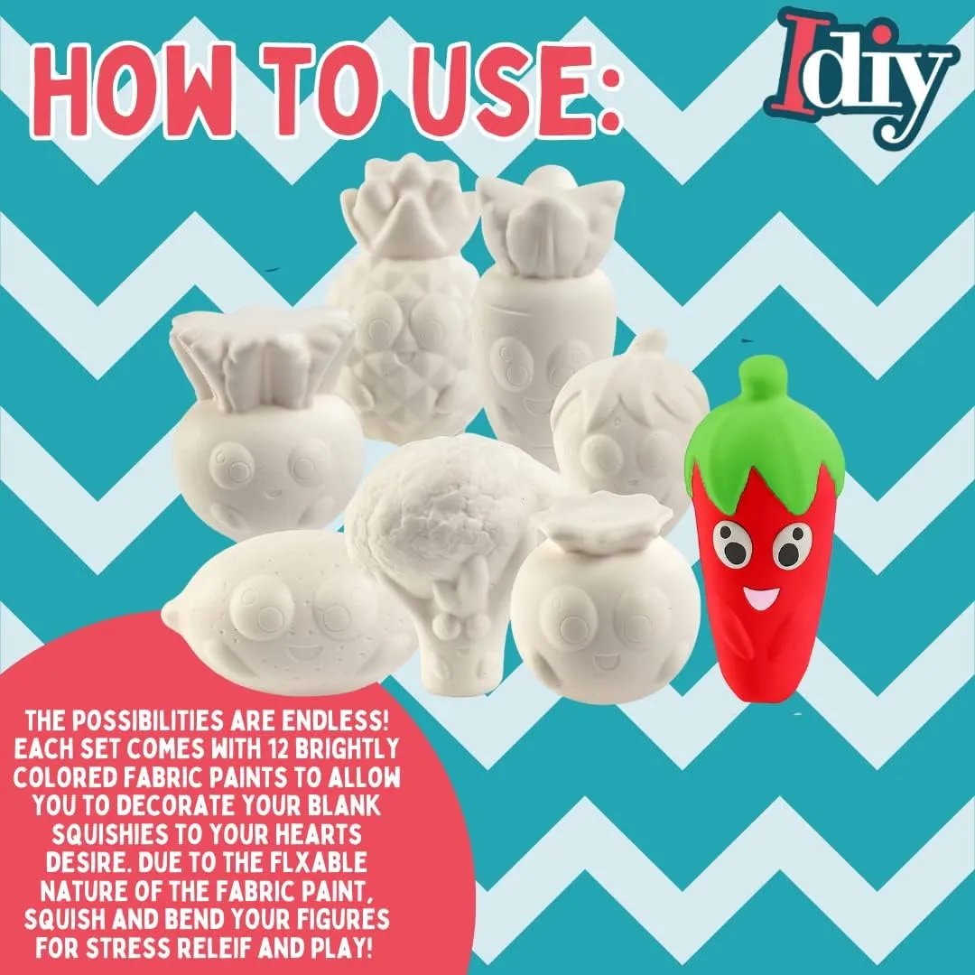 & Veggies Squishies (8 Shapes w 12 Fabric Paints)-White Kawaii Scented Slow Rising Squishy Toys$ Stress Relief$ School Summer Camp Project$ Birthday Activity Gift (4"-6") Party Craft Kit scorn eggshell middleman Jumbo Fruit 