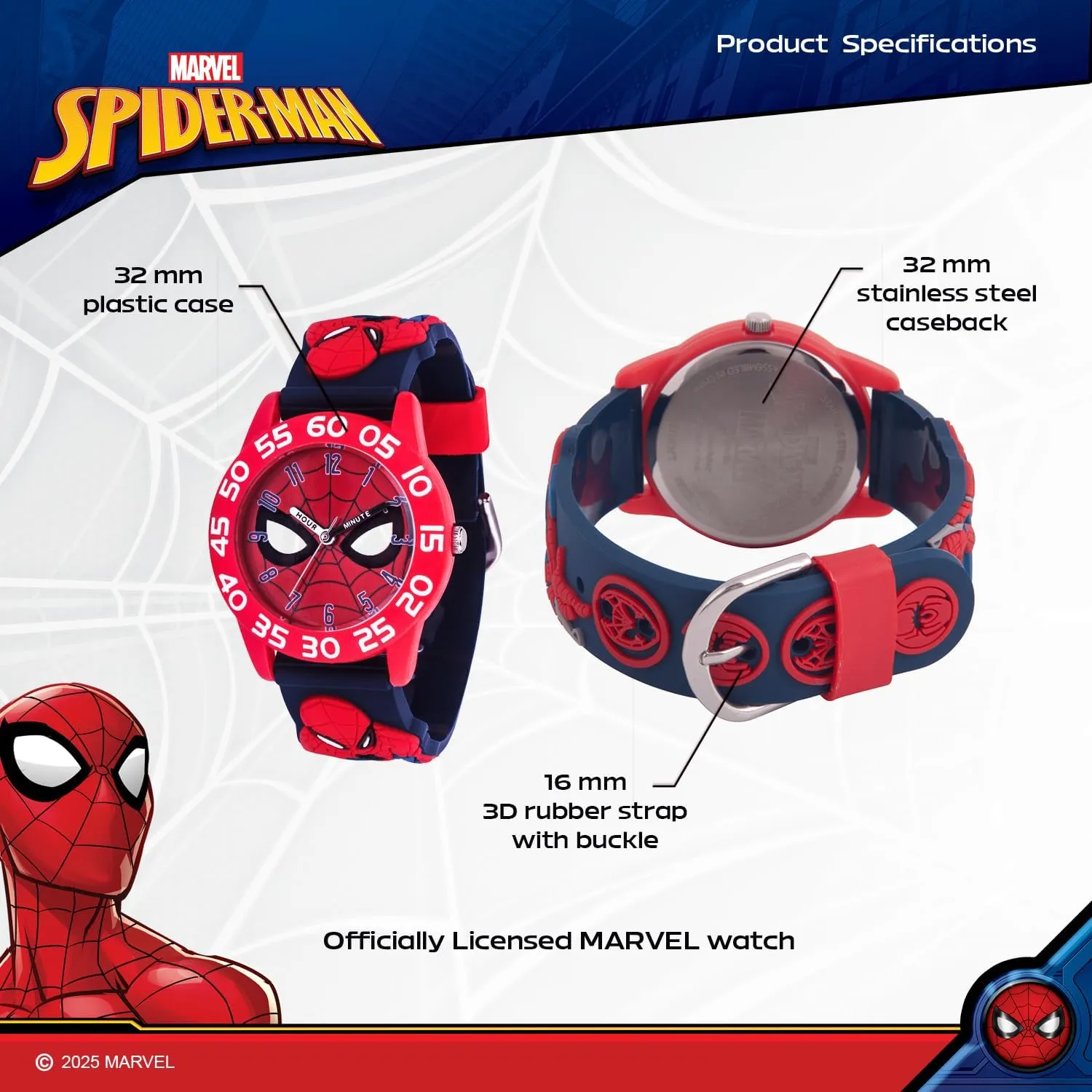 Analog microbe Quartz 3D Strap Watch Marvel Spider-Man Kids' Plastic Time Teacher 