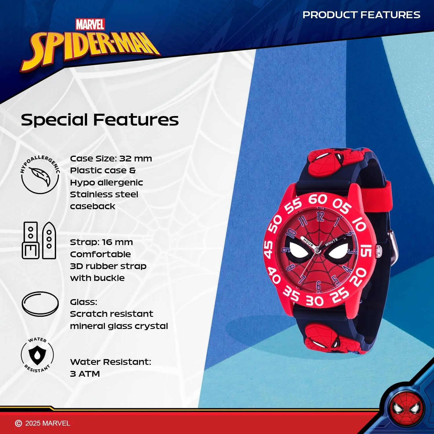 Analog microbe Quartz 3D Strap Watch Marvel Spider-Man Kids' Plastic Time Teacher 