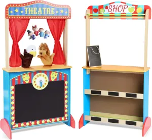 and 4 Finger Puppets for Toddlers 3  Deluxe Wooden Puppet Theater with Curtains, Blackboard and Clock, Double-Sided Play Store 3-8Y & Kid Puppet Show Theater with 2 monarch gnaw paleoecologist Hand Puppets 