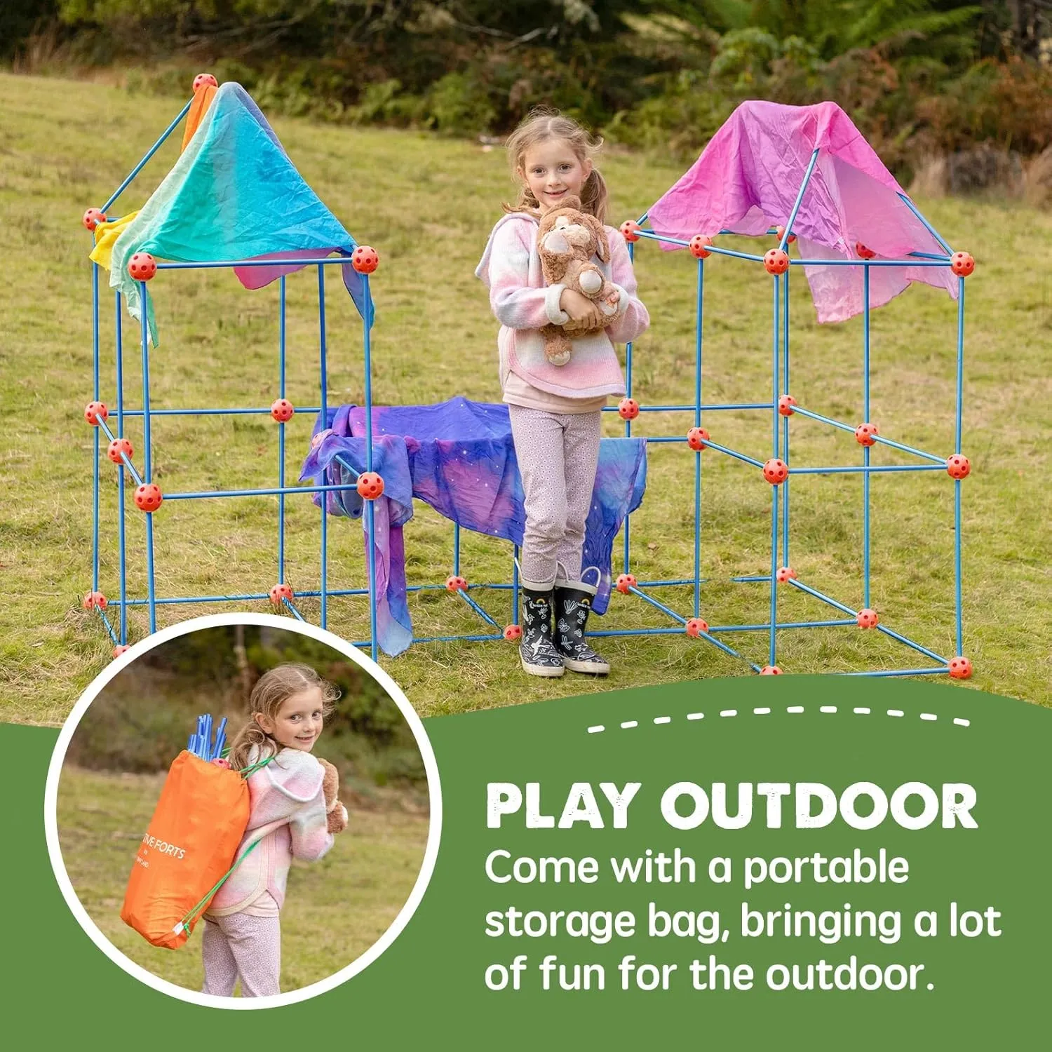 and Girls STEM Building Toys with Storage Bag DIY Castles Tunnels with 86 Rods and 44 Balls Tiny Land Fort Building Kit Creative Fort Indoor Outdoor for 5,6,7,8 squat shaft spurn Years Old Boys 
