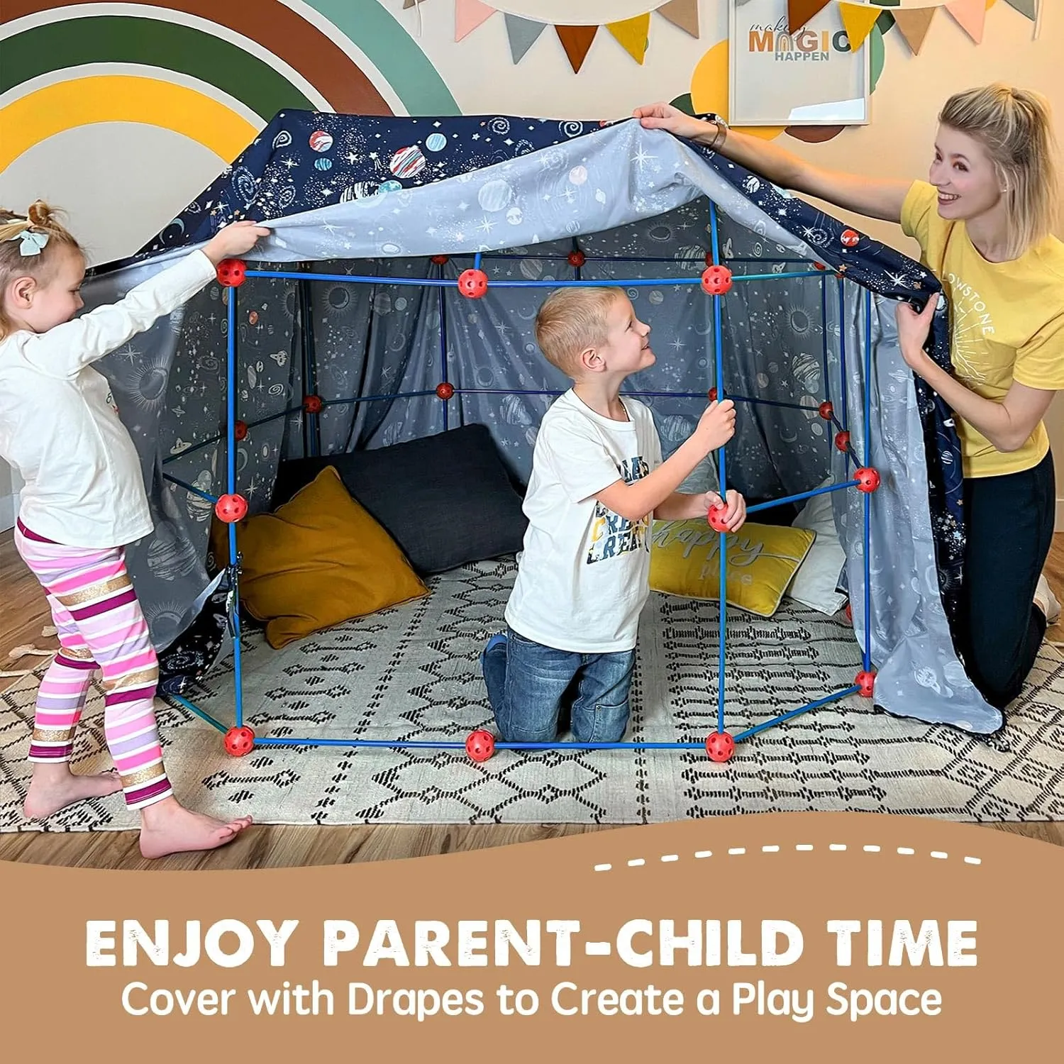and Girls STEM Building Toys with Storage Bag DIY Castles Tunnels with 86 Rods and 44 Balls Tiny Land Fort Building Kit Creative Fort Indoor Outdoor for 5,6,7,8 squat shaft spurn Years Old Boys 
