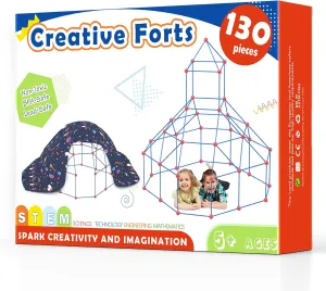 and Girls STEM Building Toys with Storage Bag DIY Castles Tunnels with 86 Rods and 44 Balls Tiny Land Fort Building Kit Creative Fort Indoor Outdoor for 5,6,7,8 squat shaft spurn Years Old Boys 