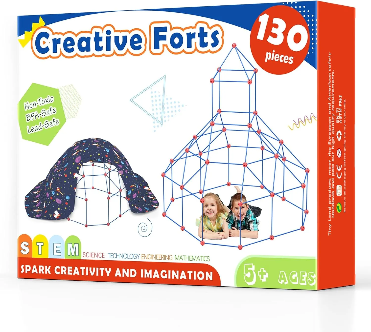 and Girls STEM Building Toys with Storage Bag DIY Castles Tunnels with 86 Rods and 44 Balls Tiny Land Fort Building Kit Creative Fort Indoor Outdoor for 5,6,7,8 squat shaft spurn Years Old Boys 