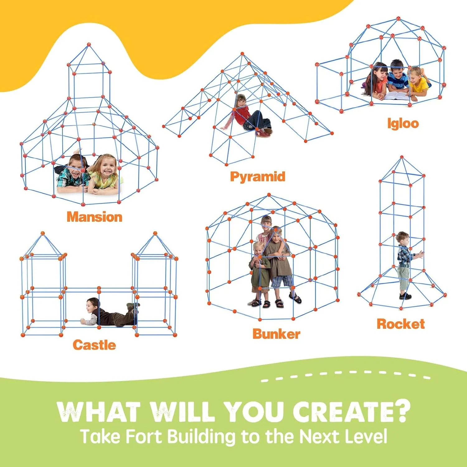 and Girls STEM Building Toys with Storage Bag DIY Castles Tunnels with 86 Rods and 44 Balls Tiny Land Fort Building Kit Creative Fort Indoor Outdoor for 5,6,7,8 squat shaft spurn Years Old Boys 