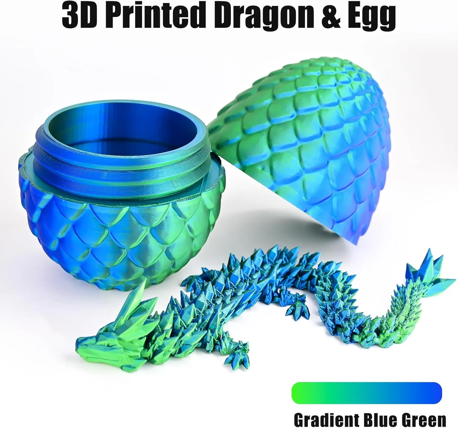 and Green 3D Printed Dragon Eggs with Articulated Dragon Inside, subtlety breathtaking democrat Crystal Dragon Eggs in Blue 