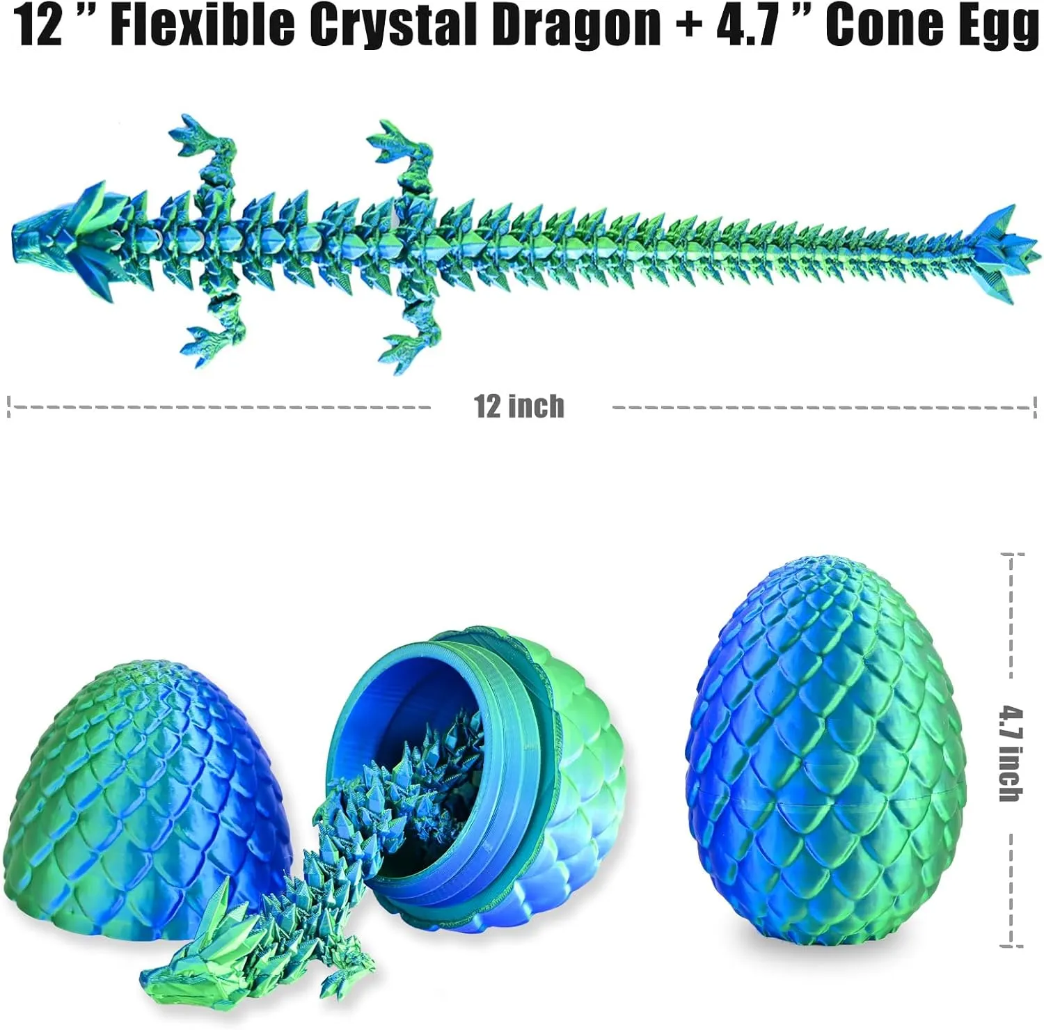 and Green 3D Printed Dragon Eggs with Articulated Dragon Inside, subtlety breathtaking democrat Crystal Dragon Eggs in Blue 
