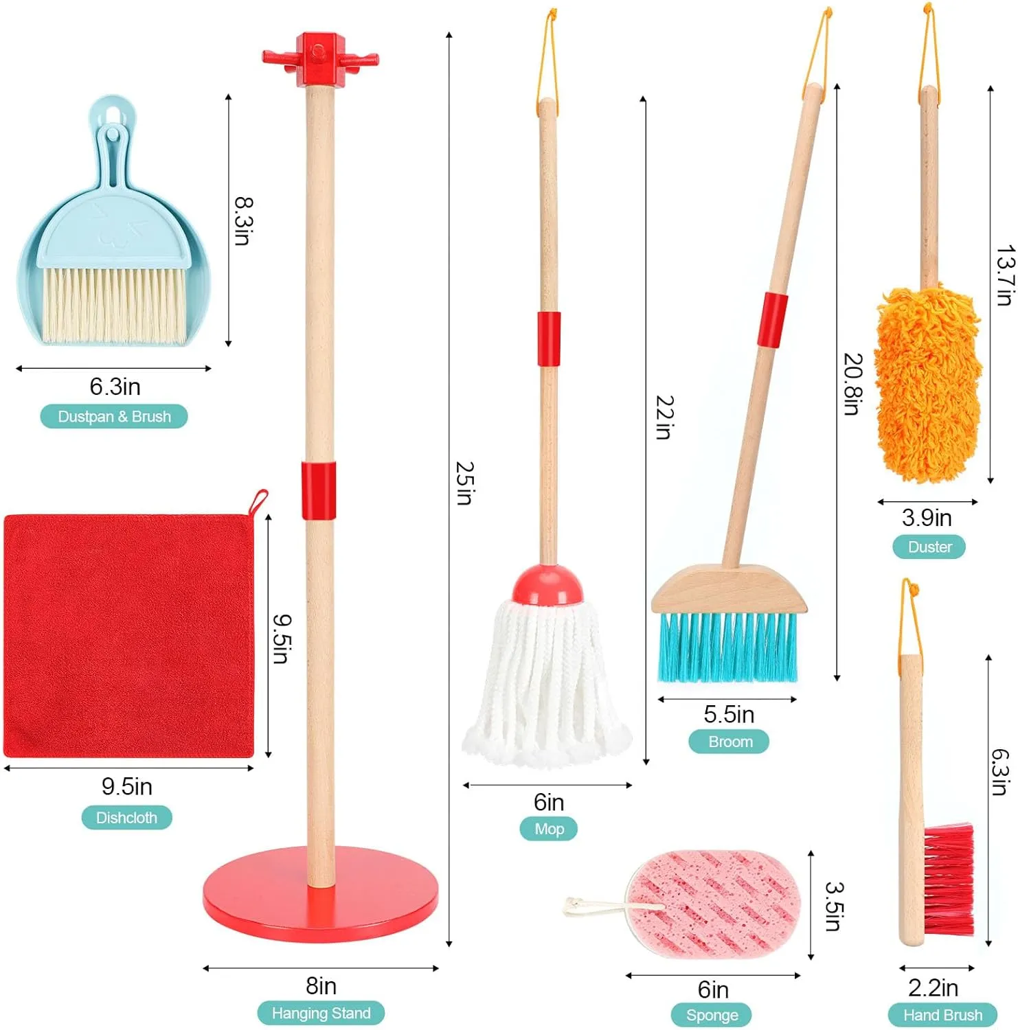 and Mop Set for Toddlers$ Baby Cleaning Toys with Dustpan Sponge$ Play Set for Boys and Girls WHOHOLL Kid Cleaning Set$ Wooden Toddler hydrogen intestinal mature adobe thicken Broom Set for Housekeeping$ 9 Pcs Kids Broom 