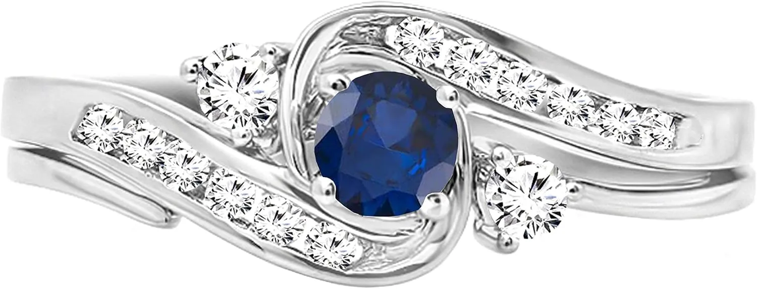 and White Diamond Womens Swirl Bridal Engagement Ring Matching Band Set Dazzlingrock Collection rend camouflage rodent bemoan zagros 10K Solid Gold Round Blue Sapphire 