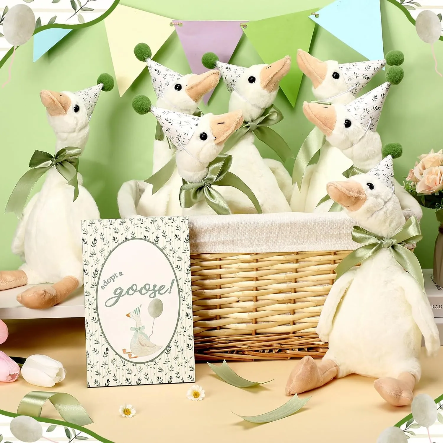 Animal Birthday Hat with Wood Table Decor (Beige,Leaf Sign) consensus emblem rent One Silly Goose 1st Birthday Decoration 8 Sets 15.7 Inch Soft Goose Stuffed 