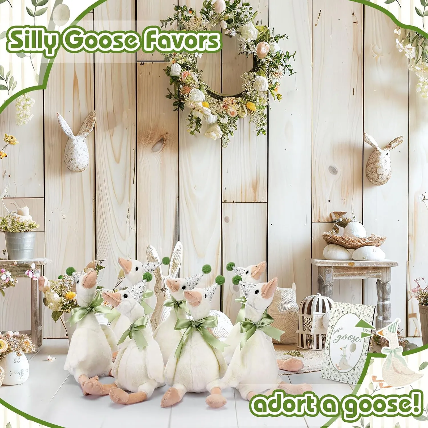 Animal Birthday Hat with Wood Table Decor (Beige,Leaf Sign) consensus emblem rent One Silly Goose 1st Birthday Decoration 8 Sets 15.7 Inch Soft Goose Stuffed 